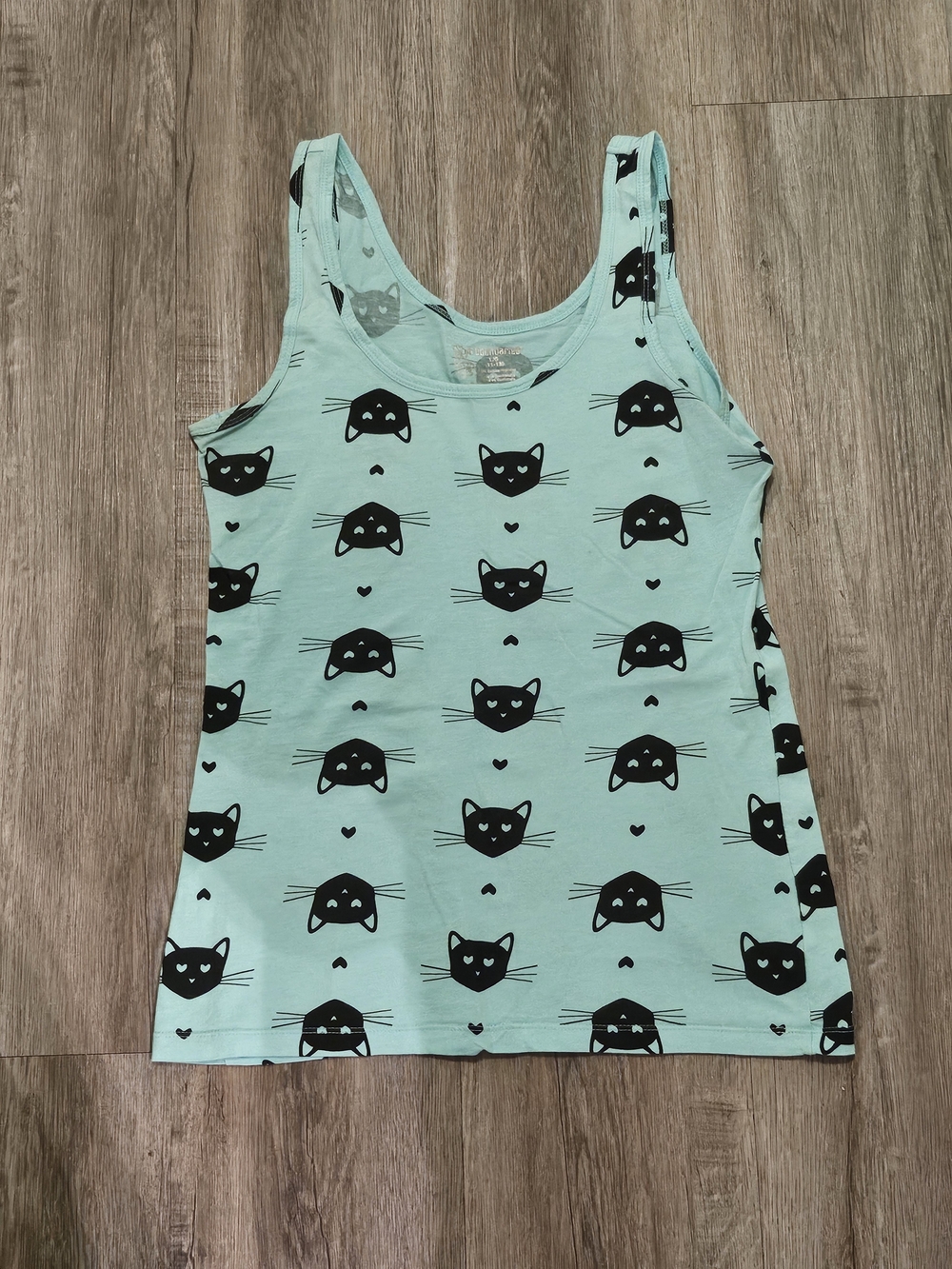 No Boundaries Mint Tank Top with Black Cat Faces